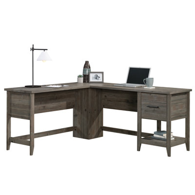 Bureau en bois en L avec tiroir classeur, brun