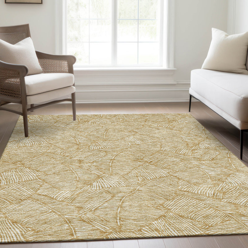 Premium Machine Washable Prisco Gold Rug, Rectangle 5' x 7'6"