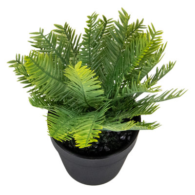 7.5" Green Artificial Chinese Yew Plant in Black Pot