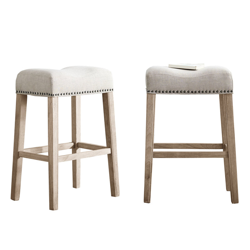 De 2 tabourets de selle rembourrés sans dossier 29 po - Fabriqué à partir de bois véritable avec une texture patinée pour une utilisation à domicile Texture de grain véritable, moderne