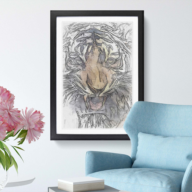 Prowling Tiger in Abstract - Framed Print, 91cm H x 60cm W x 2cm D, Black