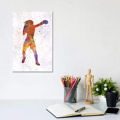 Woman Boxer Boxing Kickboxing Silhouette Isolated IIII by Paul Rommer - Wrapped Canvas Painting