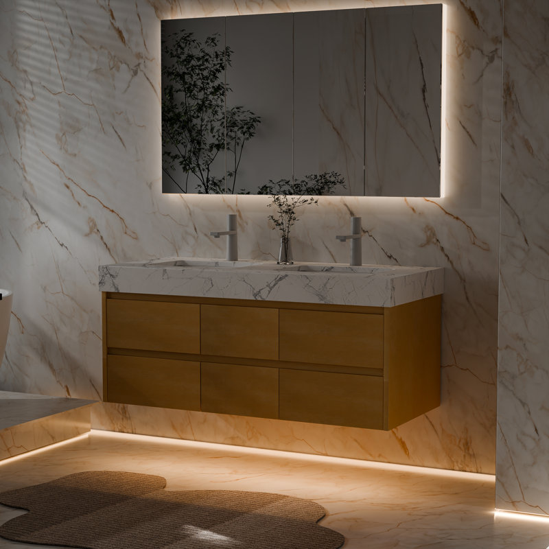 Ensemble de meuble-lavabo double flottant 48 po Corydon, Double Sink