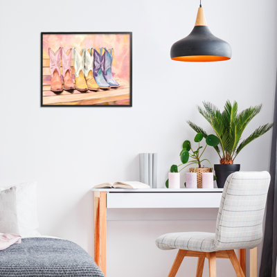 Painted Boots Trio Framed Giclee, design by Kim Allen