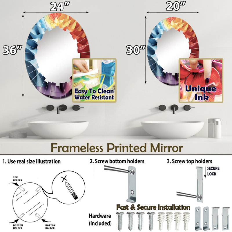 Newtonbrook - Miroir mural moderne ovale, 30 po x 20 po