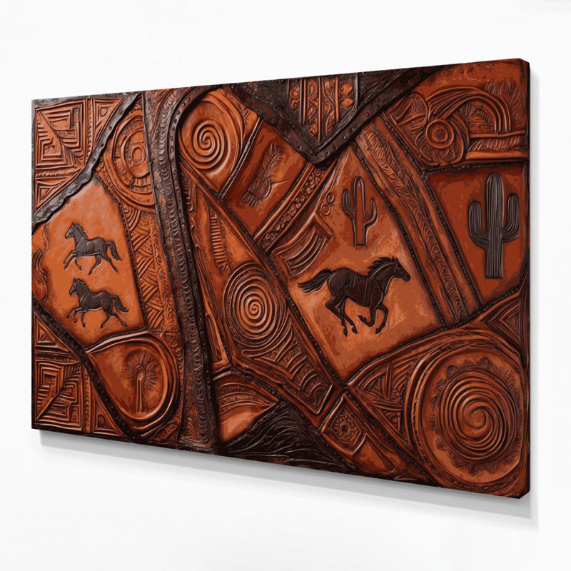 Art mural sur toile noir en simili cuir rustique Southwestern Cowboy 78, H 16 po x l 20 po