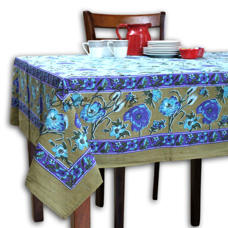 Nappe de coton rectangulaire rouge, Bleu, L 104 po x l 70 po