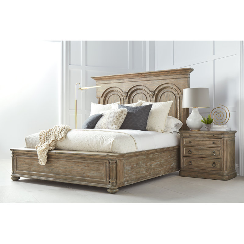 Almond Pine Veneer 3-Drawer Nightstand with Metal Accents
