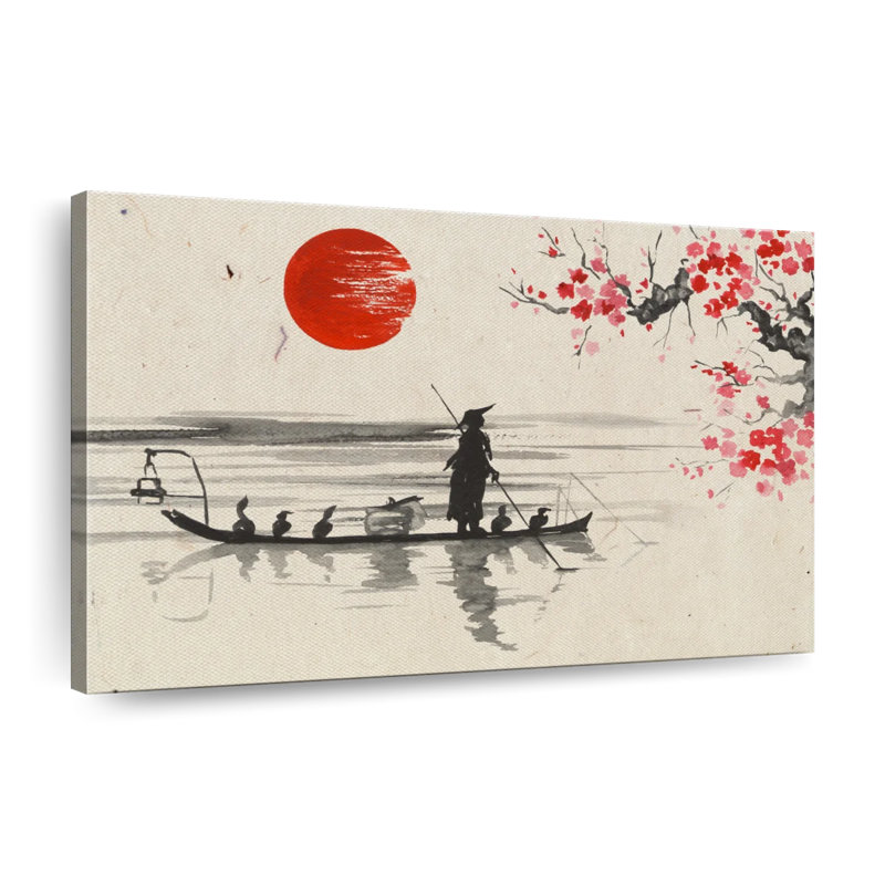 Bateau japonais sur toile, H 34 po x l 51 po x P 1,25 po