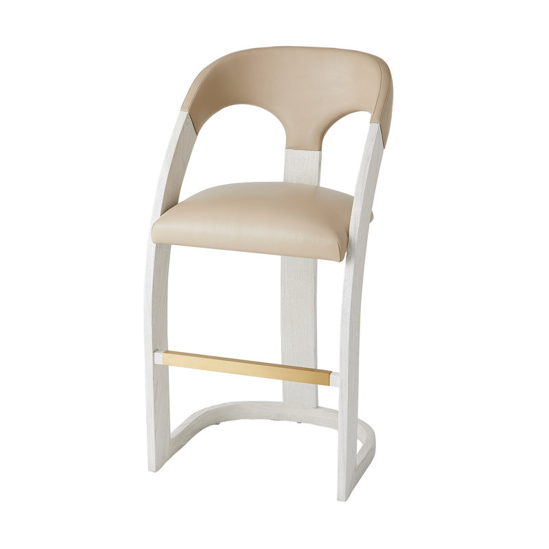 Antique Leather Delia Stool, Bar Stool (30" Seat Height), Beige/White