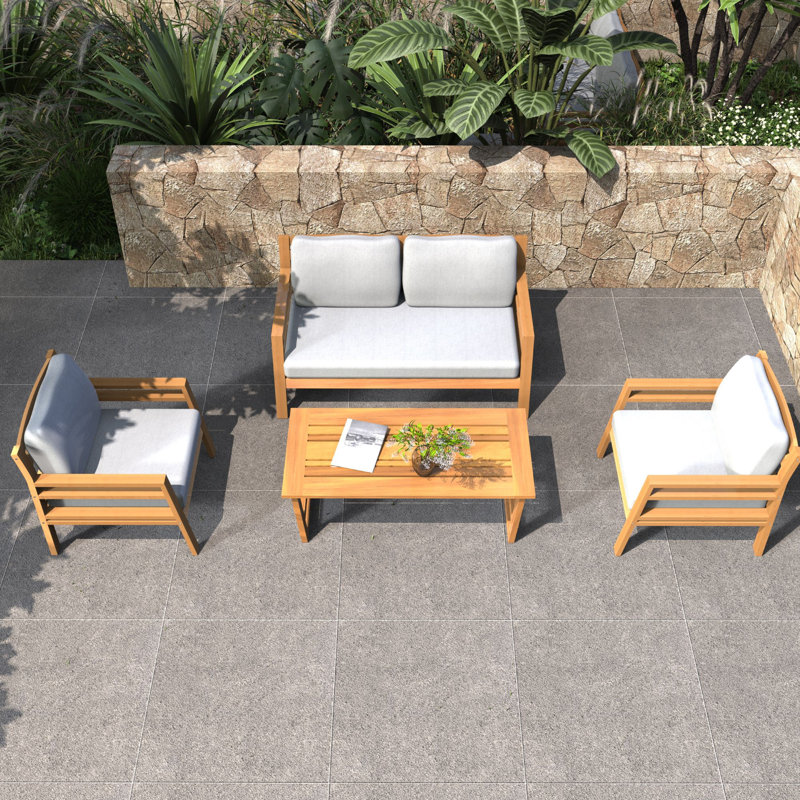 4-Piece Acacia Wood Modular Outdoor Sofa Set