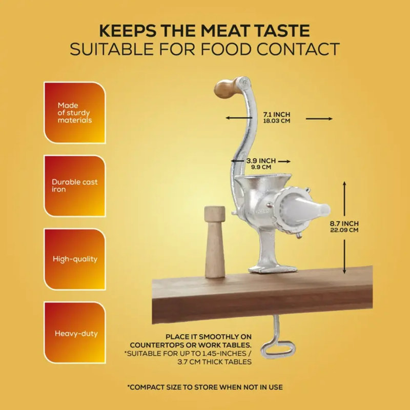 Corona Cast Iron Manual Meat Grinder & Sausage Stuffer, Heavy-Duty Meat Mill with Countertop Clamp and Food-Safe Tin Coating
