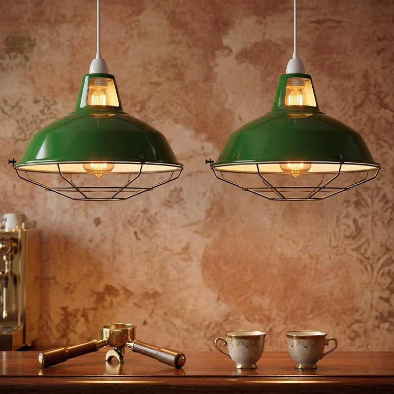 21.5cm H Metal Bowl Lamp Shade, Green
