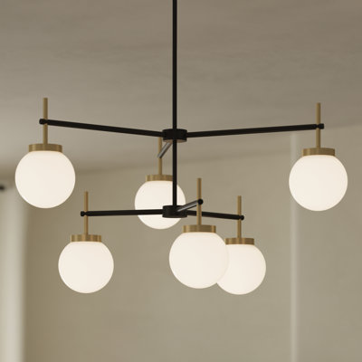 Lustre à deux niveaux noir mat avec détails or brossé Rigsby