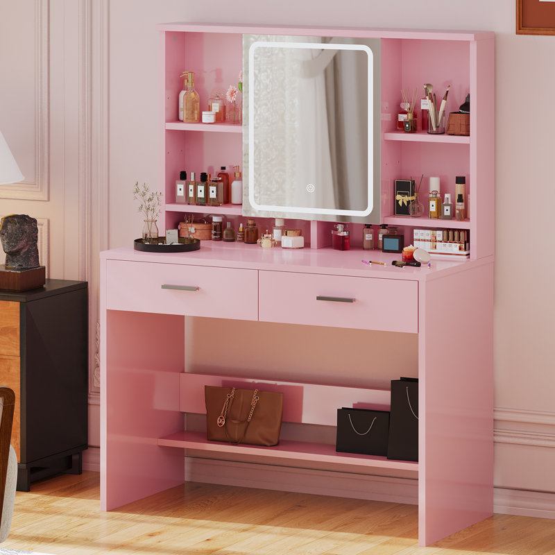 Dressing Table with Mirror, Pink