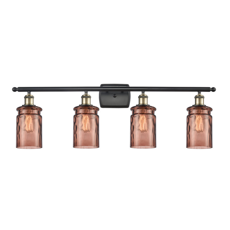 Binkley 4 - Light Dimmable Vanity Light, Clear Waterglass, 3.5 Watt Vintage LED Bulb, Black Antique Brass