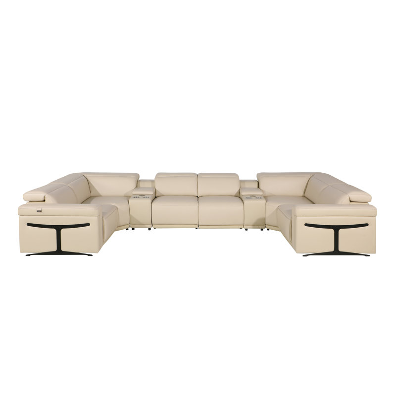 Canapé modulaire en cuir italien à accoudoirs inclinables électriques 8 pièces Stanwinn, Cuir véritable beige