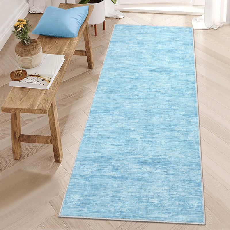 Washable Solid Color Textured Thin Indoor Rug, Low Pile Area Rug with Soft Surface, Non Slip Backing, Easy Clean Design for Living Room, Bedroom, Dorm, Home Office