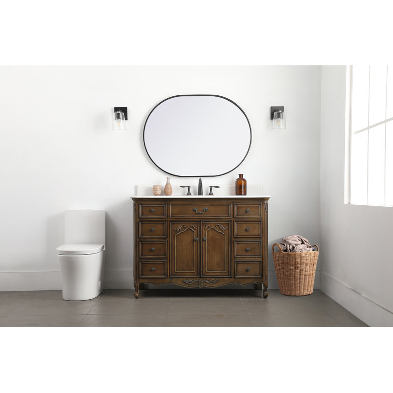 Ensemble de meuble-lavabo simple 48 po Angelique, Blanc pur, Chêne foncé