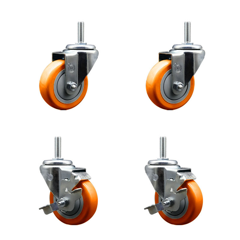 Ensemble de roulettes à tige filetée 3,5 pouces pivotant 3,5 pouces, Orange