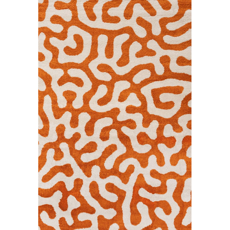 Joli Abstract Doodle Area Rug Soft Dense Pile for Living Rooms and Bedrooms, Rectangle 80 x 150 cm, Orange/White