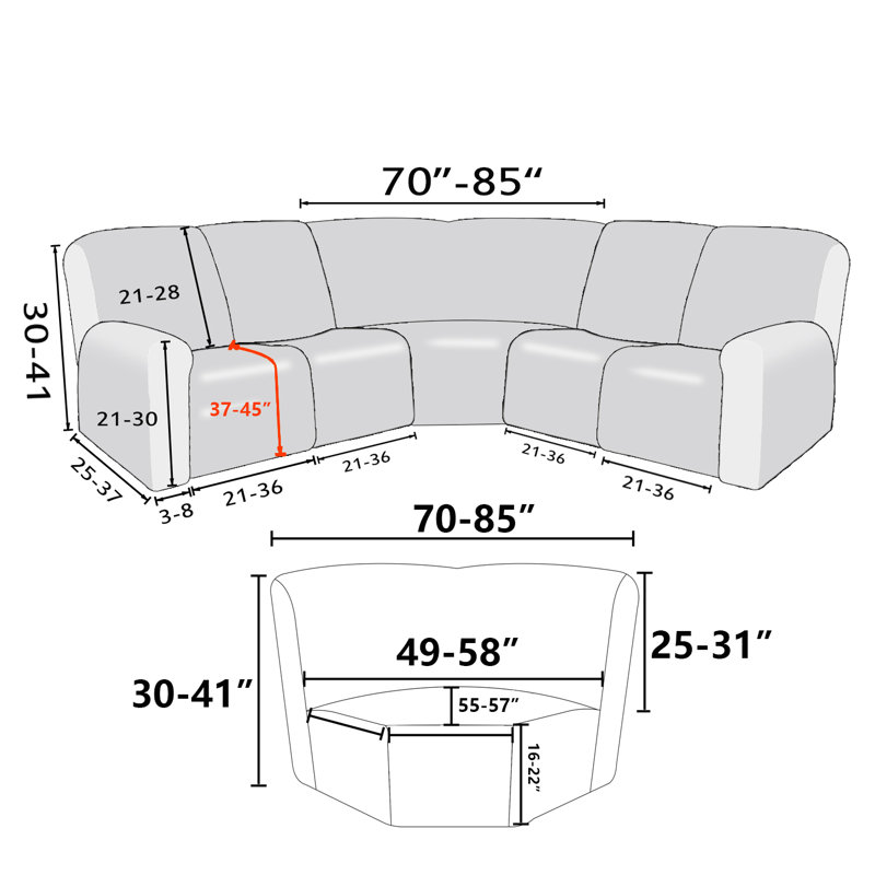 Housse pour canapé modulaire de coin carré (5 places), Noir