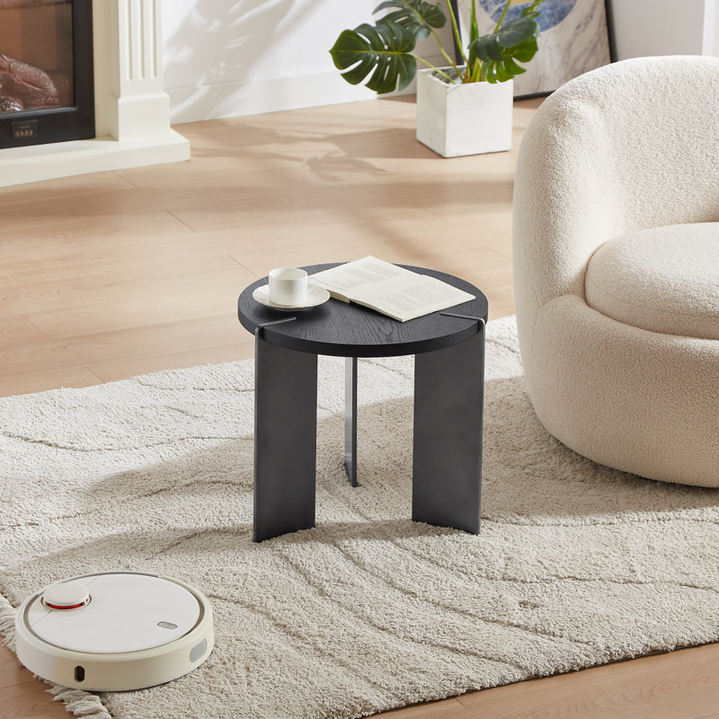 Table basse ronde en bois de chêne noir et pieds en métal noir, Noir
