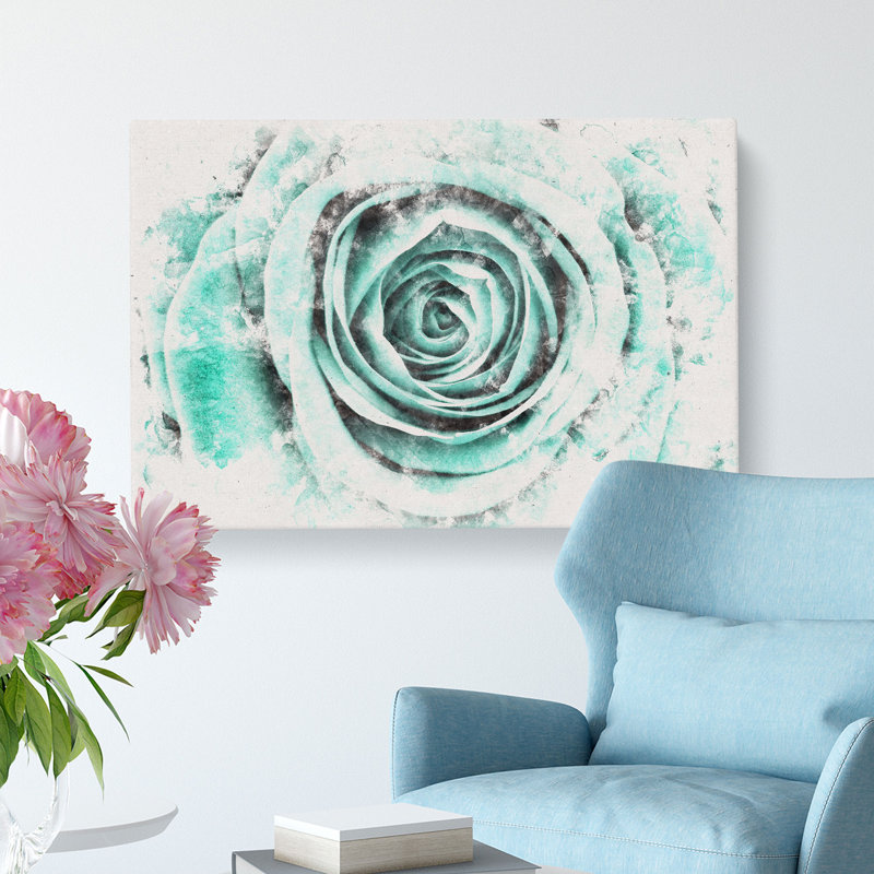 Mint Green Rose Watercolour - Wrapped Canvas, 50cm H x 76cm W x 3cm D