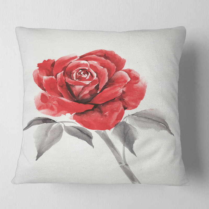 Vintage Red Rose Flower I - Traditional Printed Throw Pillow, 16" x 16"