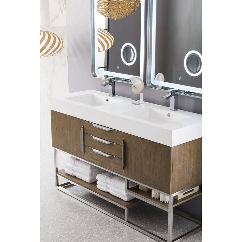 Columbia 59'' W Double Vanity, Matte Black, Latte Oak, White