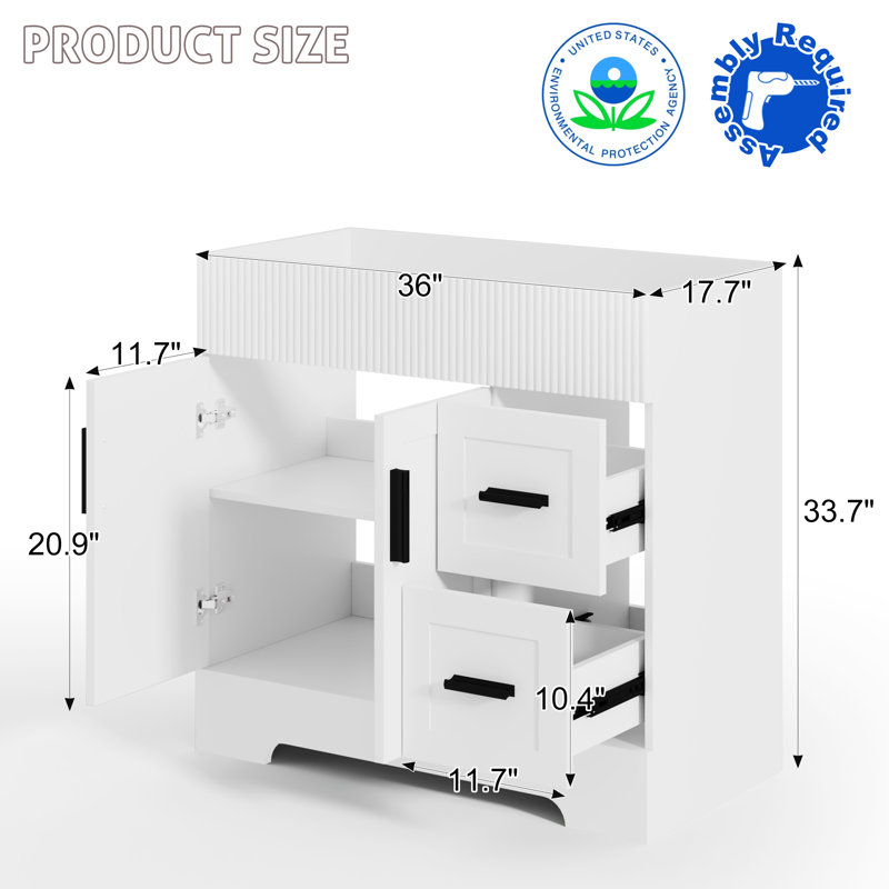 36" Single Bathroom Vanity Cabinet Base Only, Sink Not Included, White