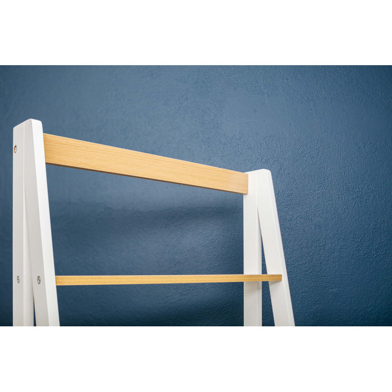 White Adjustable Five-Tier Wood Ladder Shelf