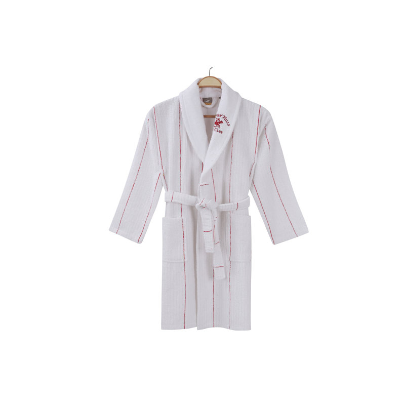 Peignoir en coton mélangé avec poches, G / TG, Blanc /Rouge