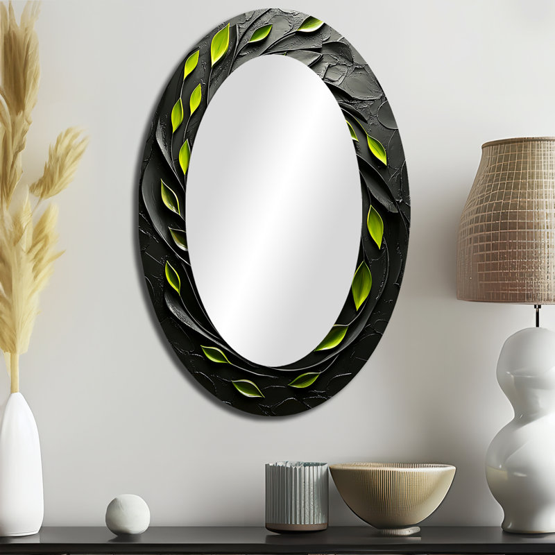 Miroir mural moderne vert et noir Botanical Balance II, 36 po x 24 po