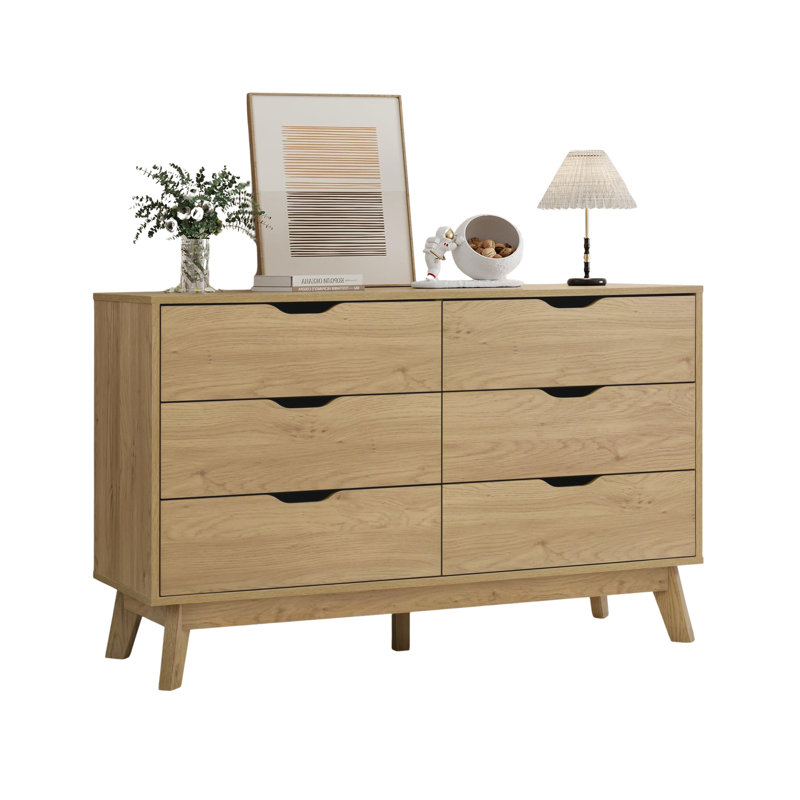  Drax 6 Drawer Wood Dresser with Built‑In Anti‑Tip Stability System — Wide Chest for Bedroom, Nursery or Hallway Storage Organizer