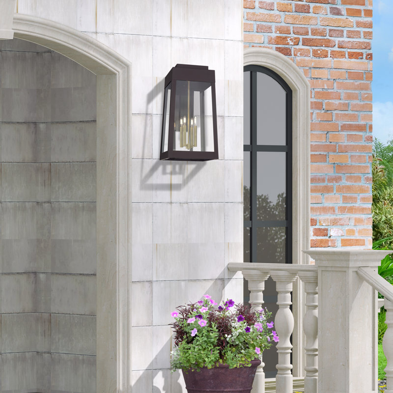 4 Light Bronze Outdoor Extra Large Wall Lantern With Antique Brass Candles