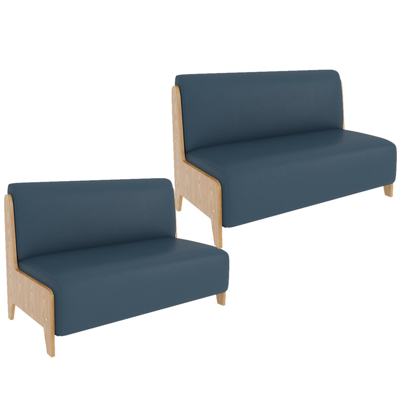 Banc rembourré en similicuir Minne, Bleu
