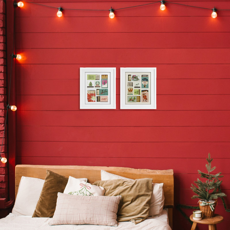 Festive Christmas Match Boxes, ensemble de 2 impressions encadrées sous verre, design par Victoria Barnes, H 16 po x l 13 po