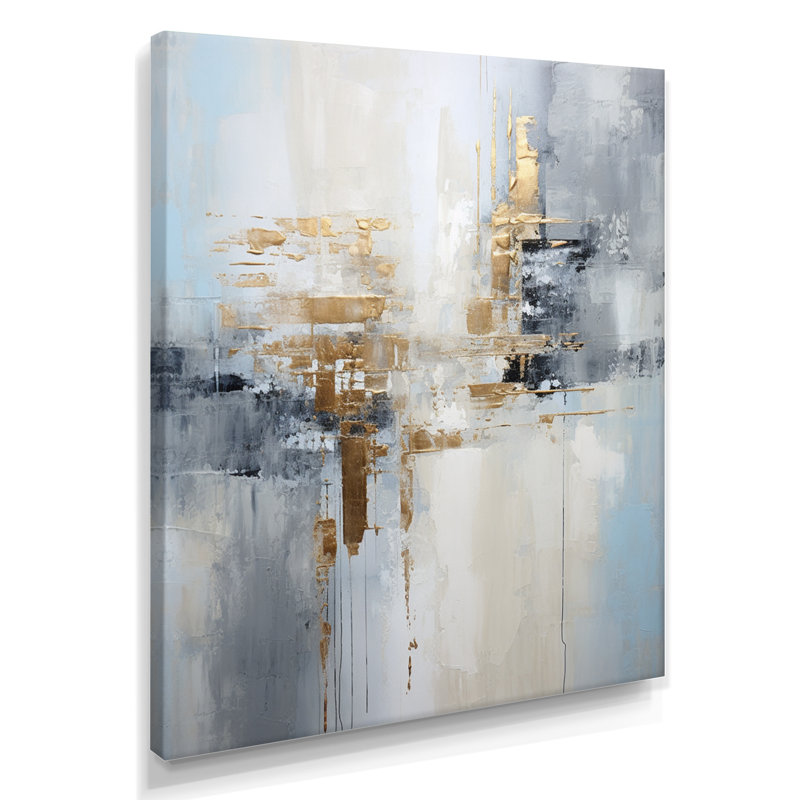 Gold Memories On Faded Blue - Abstract Wall Art Decor, Wrapped Canvas, 40" H x 30" W x 1.5" D