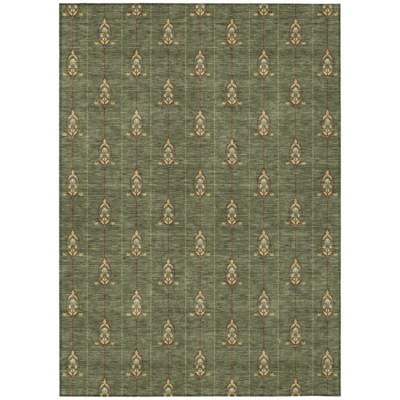 Machine Washable Indoor/Outdoor Chantille ACN2691 Kids Rug, 10' x 14', Olive