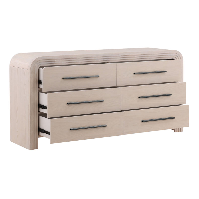 Portland 6-Drawer Rubberwood Dresser, Bleach Natural