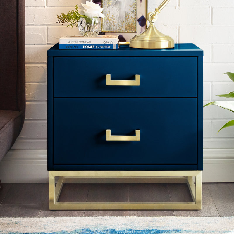 Table de chevet / table d'appoint Raees, Bleu marine foncé / or
