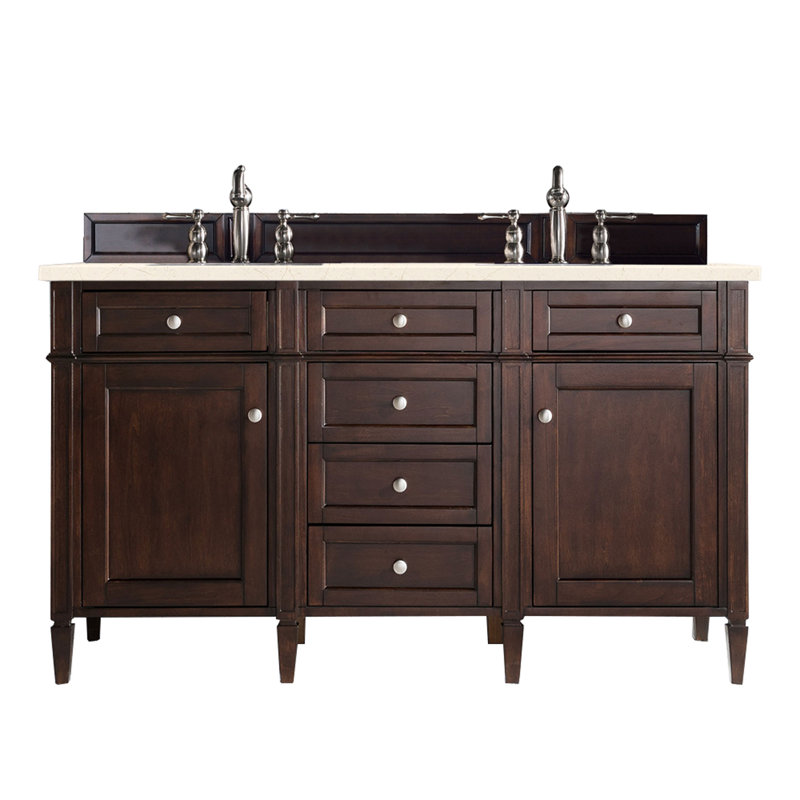 Brittany 60'' W Double Vanity, Burnished Mahogany, Eternal Jasmine Pearl, 8" Widespread