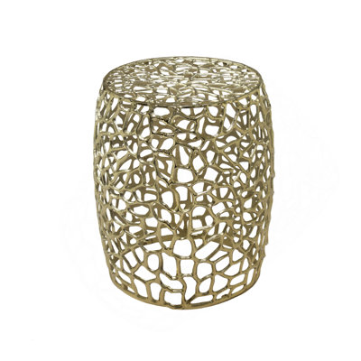 Aluminum Drum End Table With Intricate Design-Gold