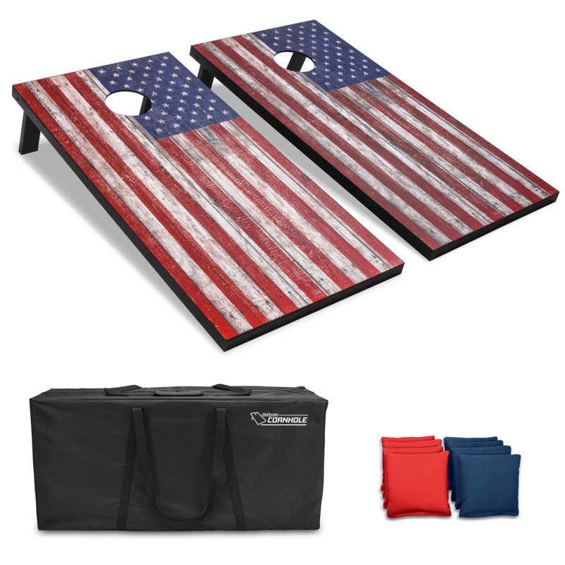 American Flag MDF Cornhole Set with Bean Bags and Carrying Case