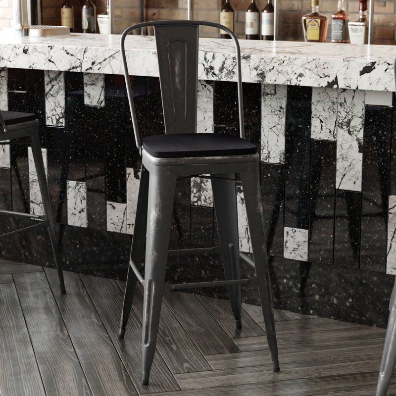 Brinya All-Weather Counter Height Stool with Poly Resin Seat, Black, Bar Stool (30" Seat Height)