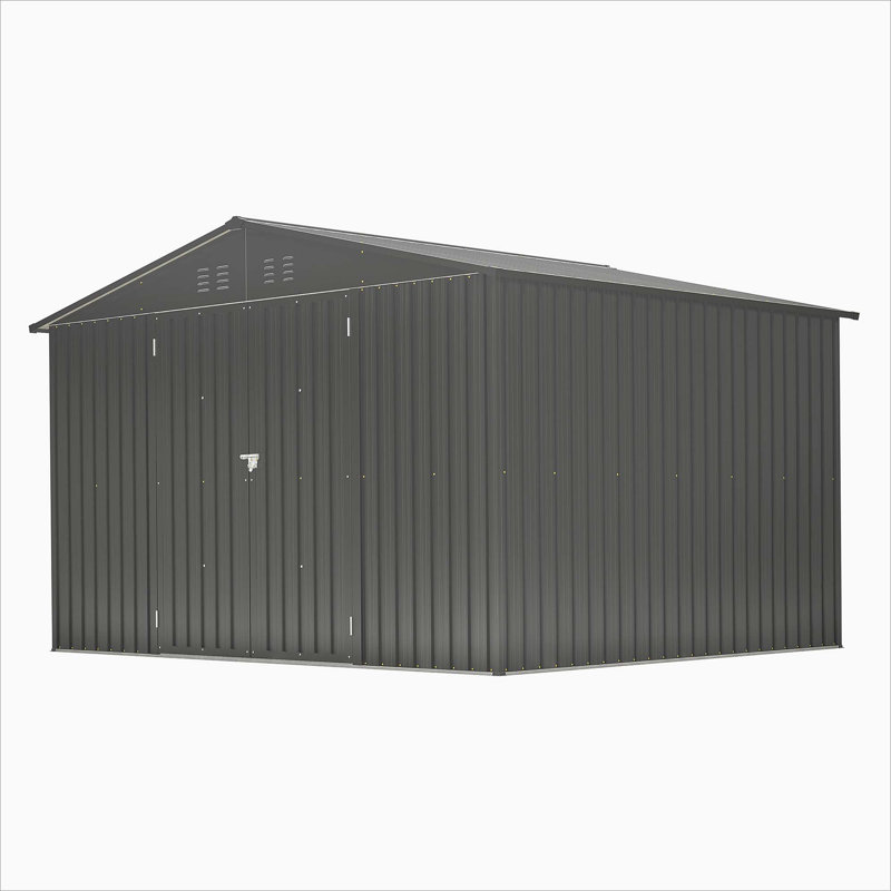 10X8 FT Outdoor Storage Shed, All Weather Metal Sheds With Lockable Doors, Tool Shed, 75.2" H x 118.11" W x 99.21" D, Black