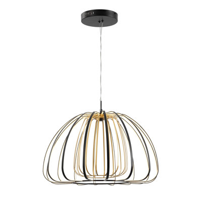 Borgnine 23.5" Modern Glam Metal Adjustable Dimmable Stripe Cage Integrated LED Pendant