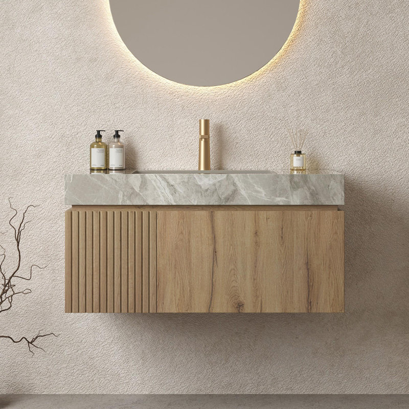 Meuble-lavabo mural simple 36 po avec lavabo, Chêne blanc, 36", Gris clair