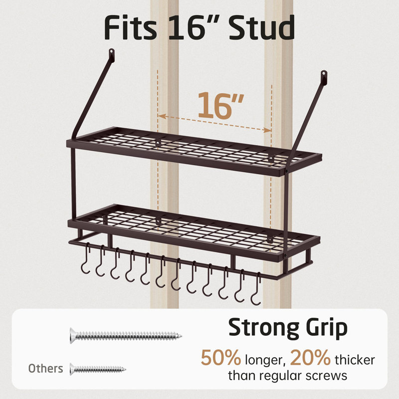Metal Rectangle Wall Mounted Pot Rack, Oiled Bronze